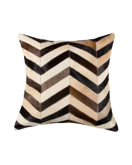 Set of Two 18" Black Brown and Beige Chevron Cowhide Throw Pillows