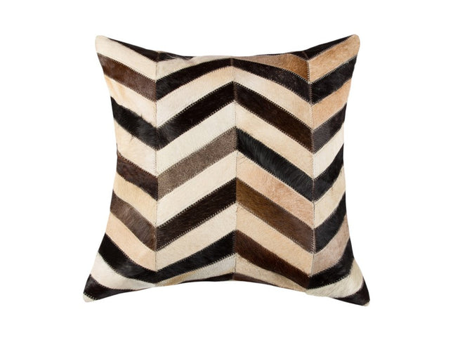Set of Two 18" Black Brown and Beige Chevron Cowhide Throw Pillows