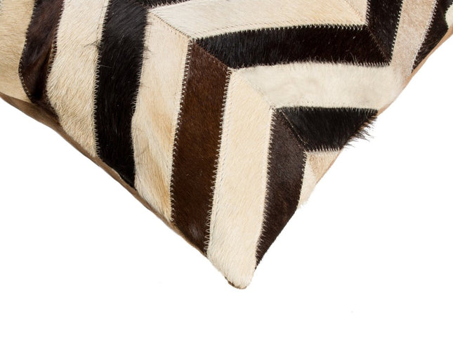 Set of Two 18" Black Brown and Beige Chevron Cowhide Throw Pillows