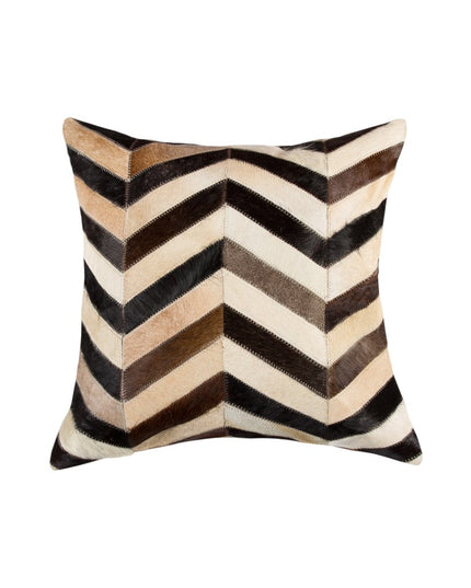 Set of Two 18" Black Brown and Beige Chevron Cowhide Throw Pillows