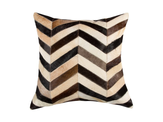 Set of Two 18" Black Brown and Beige Chevron Cowhide Throw Pillows