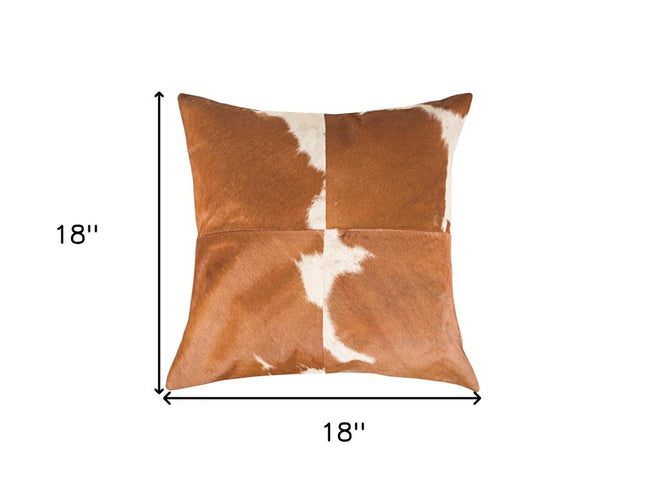 Set of Two 18" Brown and White Cowhide Cowhide Throw Pillows