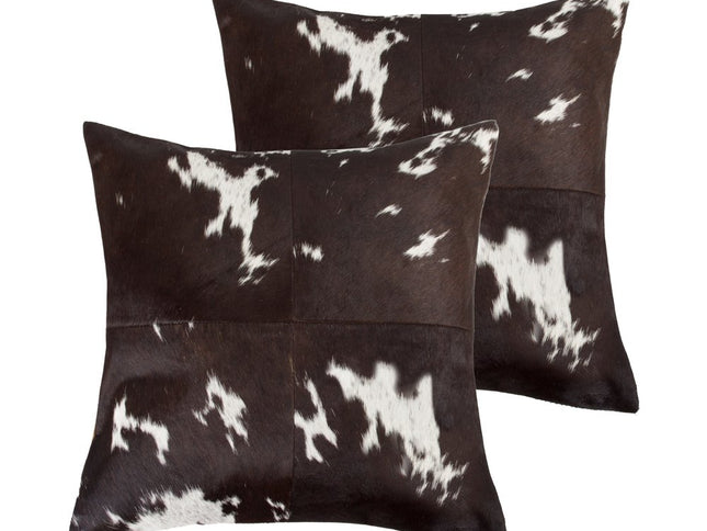 Set of Two 18" Chocolate and White Cowhide Cowhide Throw Pillows