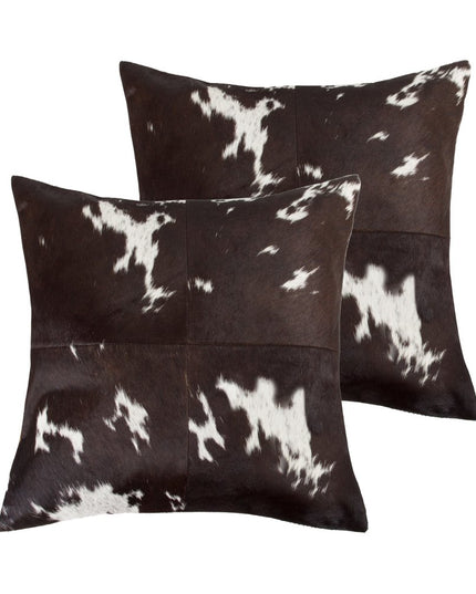 Set of Two 18" Chocolate and White Cowhide Cowhide Throw Pillows