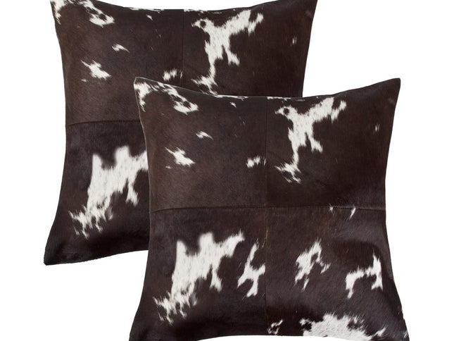 Set of Two 18" Chocolate and White Cowhide Cowhide Throw Pillows