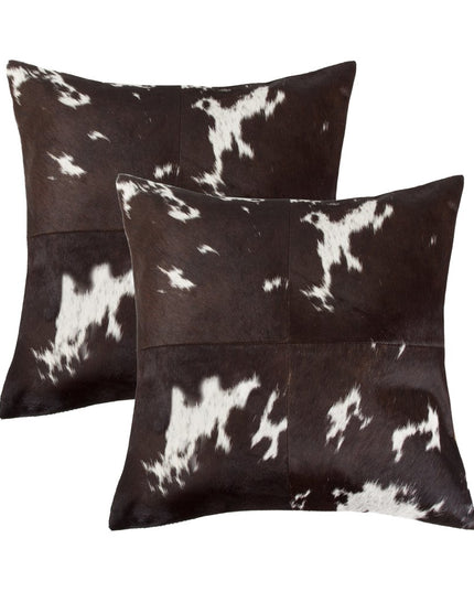 Set of Two 18" Chocolate and White Cowhide Cowhide Throw Pillows