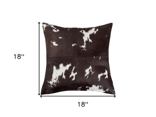 Set of Two 18" Chocolate and White Cowhide Cowhide Throw Pillows
