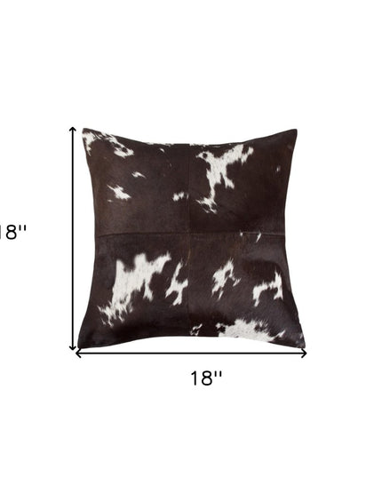 Set of Two 18" Chocolate and White Cowhide Cowhide Throw Pillows