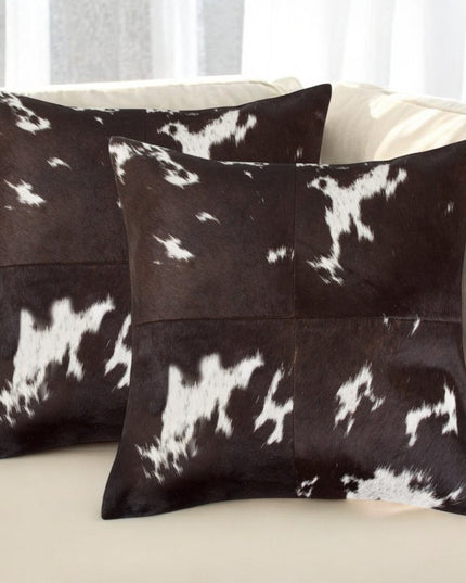 Set of Two 18" Chocolate and White Cowhide Cowhide Throw Pillows