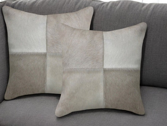 Set of Two 18" Gray Cowhide Throw Pillows