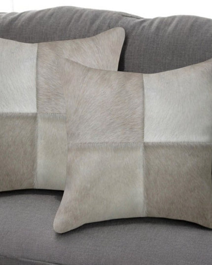 Set of Two 18" Gray Cowhide Throw Pillows