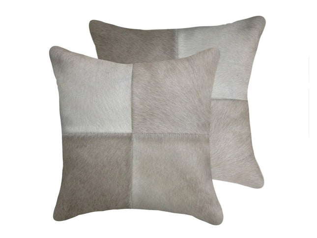 Set of Two 18" Gray Cowhide Throw Pillows