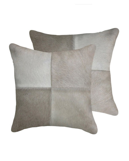 Set of Two 18" Gray Cowhide Throw Pillows