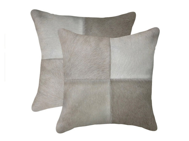 Set of Two 18" Gray Cowhide Throw Pillows