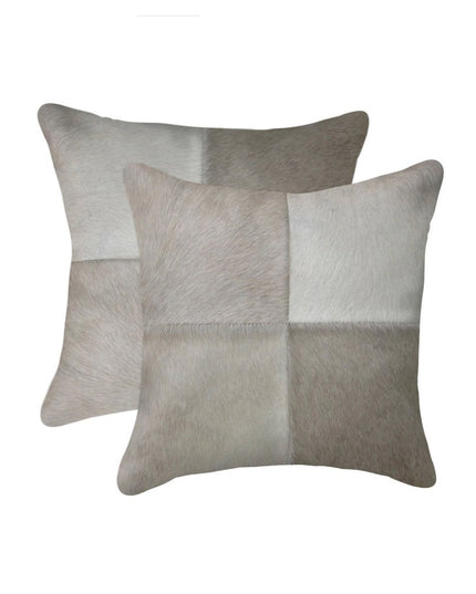 Set of Two 18" Gray Cowhide Throw Pillows