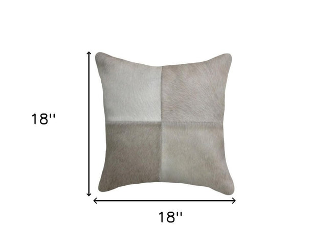 Set of Two 18" Gray Cowhide Throw Pillows