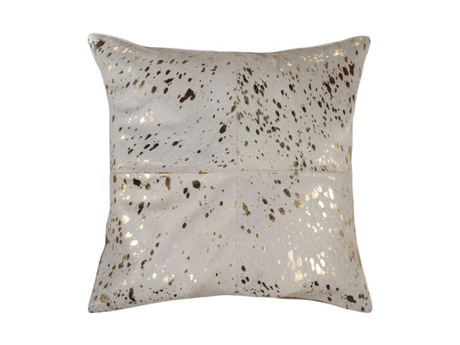 Set of Two 18" Natural and Gold Abstract Cowhide Throw Pillows with Glitter