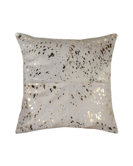 Set of Two 18" Natural and Gold Abstract Cowhide Throw Pillows with Glitter