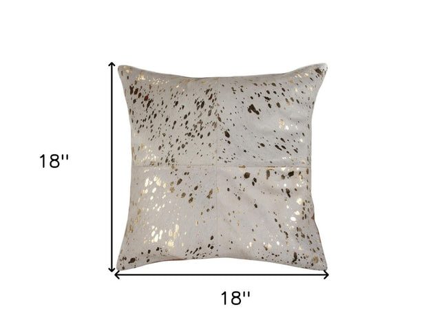 Set of Two 18" Natural and Gold Abstract Cowhide Throw Pillows with Glitter