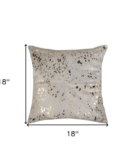 Set of Two 18" Natural and Gold Abstract Cowhide Throw Pillows with Glitter