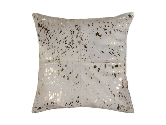 Set of Two 18" Natural and Gold Abstract Cowhide Throw Pillows with Glitter