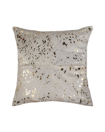 Set of Two 18" Natural and Gold Abstract Cowhide Throw Pillows with Glitter
