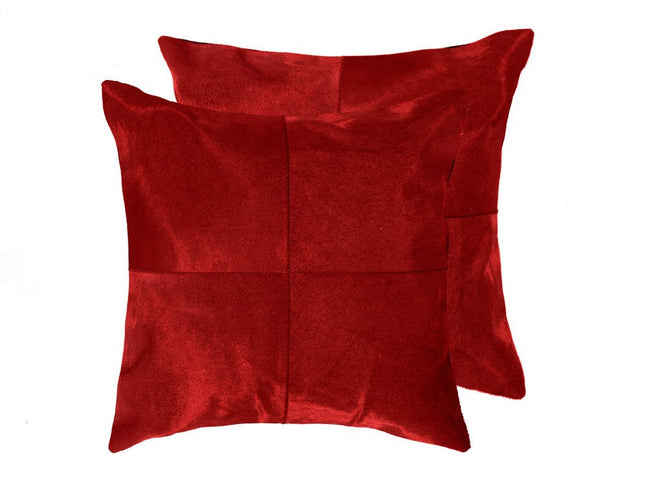 Set of Two 18" Red Cowhide Throw Pillows