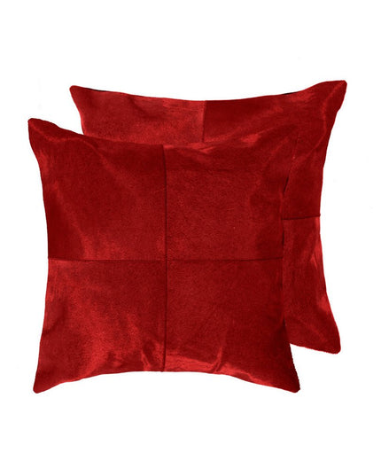 Set of Two 18" Red Cowhide Throw Pillows