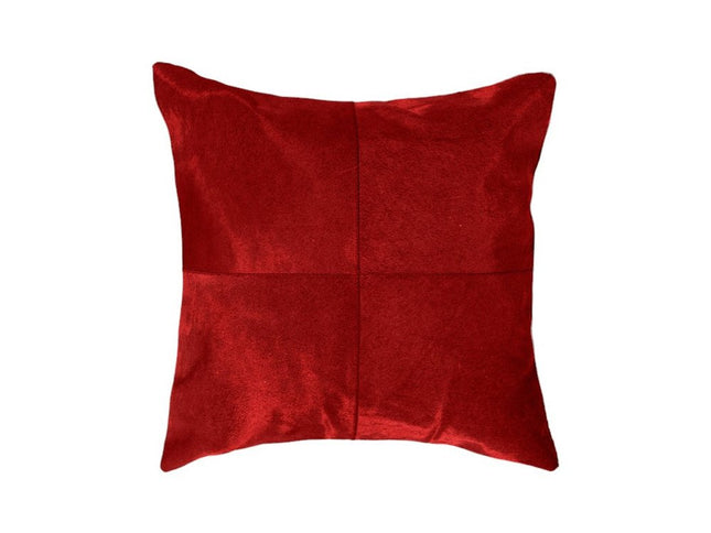 Set of Two 18" Red Cowhide Throw Pillows