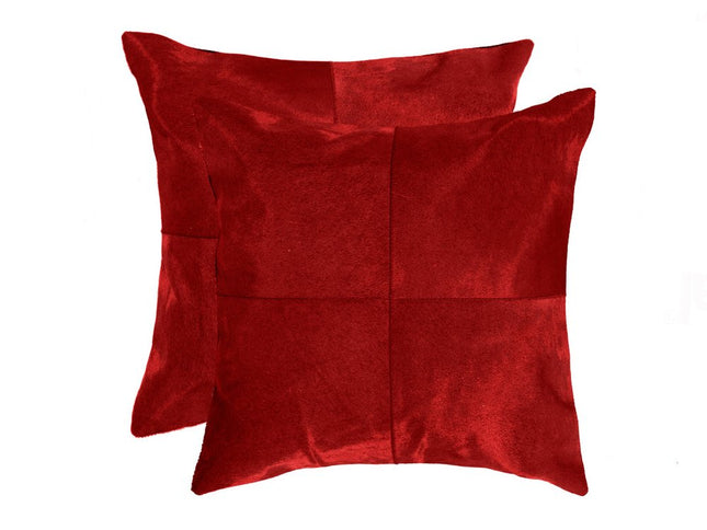 Set of Two 18" Red Cowhide Throw Pillows