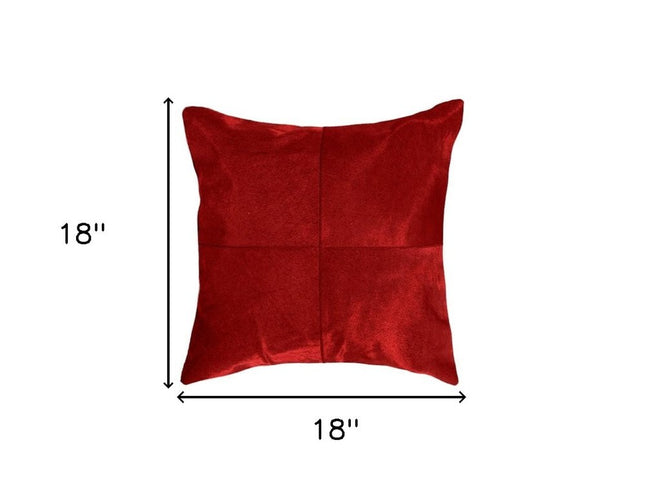 Set of Two 18" Red Cowhide Throw Pillows