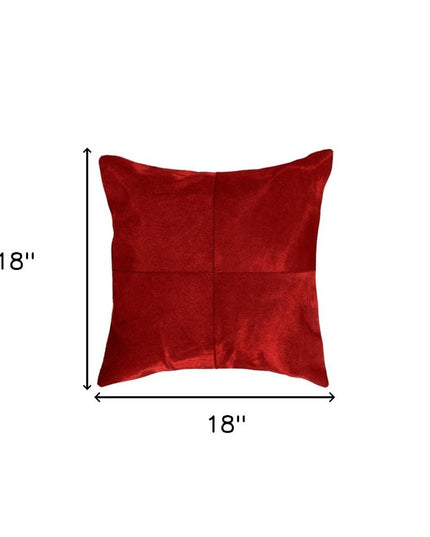 Set of Two 18" Red Cowhide Throw Pillows