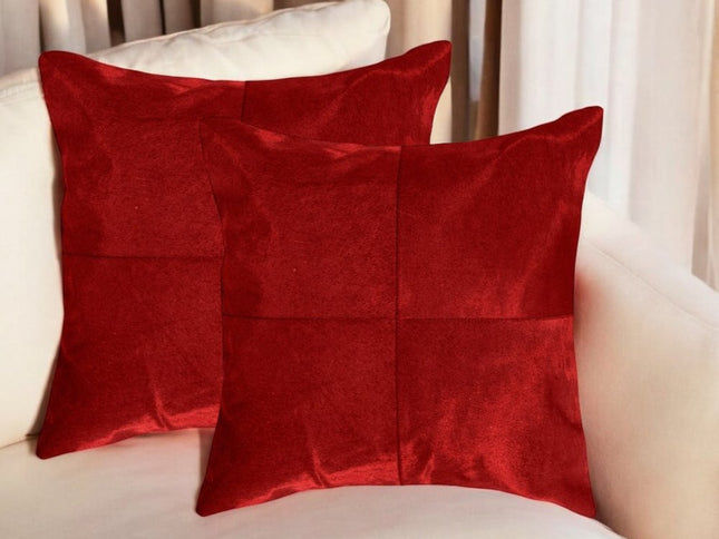 Set of Two 18" Red Cowhide Throw Pillows