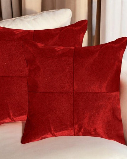 Set of Two 18" Red Cowhide Throw Pillows