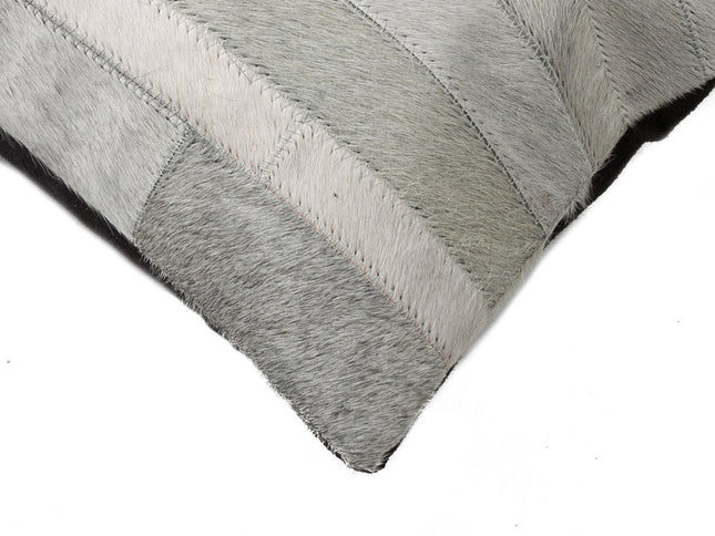 Set of Two 12" X 20" Gray Patchwork Cowhide Lumbar Throw Pillows