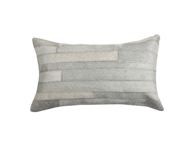 Set of Two 12" X 20" Gray Patchwork Cowhide Lumbar Throw Pillows