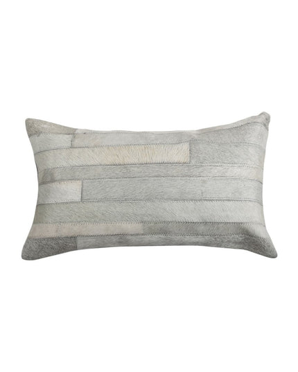 Set of Two 12" X 20" Gray Patchwork Cowhide Lumbar Throw Pillows