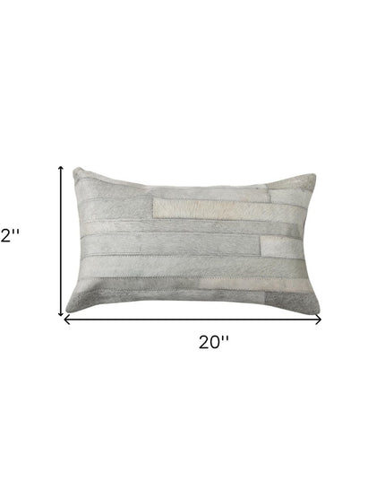 Set of Two 12" X 20" Gray Patchwork Cowhide Lumbar Throw Pillows