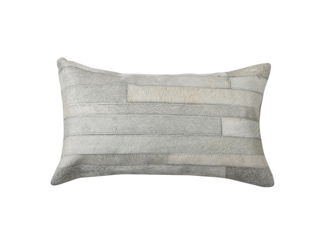 Set of Two 12" X 20" Gray Patchwork Cowhide Lumbar Throw Pillows