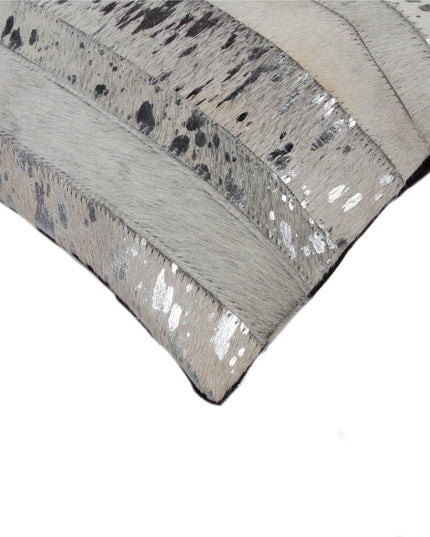 Set of Two 12" X 20" Gray and Silver Striped Cowhide Lumbar Throw Pillows with Glitter