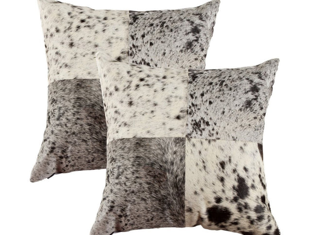 Set of Two 18" Black and White Cowhide Throw Pillows