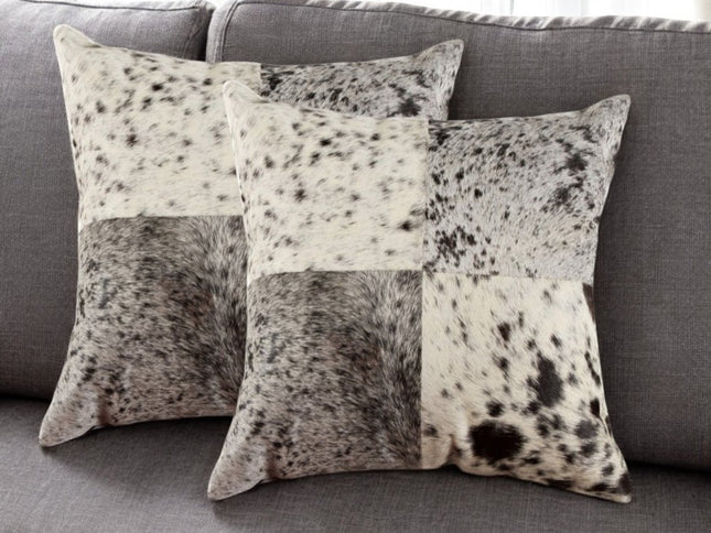 Set of Two 18" Black and White Cowhide Throw Pillows