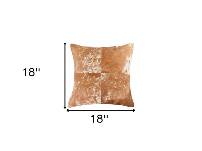 Set of Two 18" Brown and White Cowhide Cowhide Throw Pillows