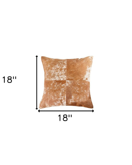 Set of Two 18" Brown and White Cowhide Cowhide Throw Pillows