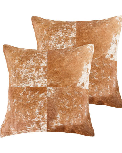 Set of Two 18" Brown and White Cowhide Cowhide Throw Pillows