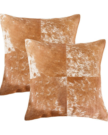 Set of Two 18" Brown and White Cowhide Cowhide Throw Pillows