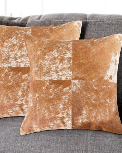 Set of Two 18" Brown and White Cowhide Cowhide Throw Pillows