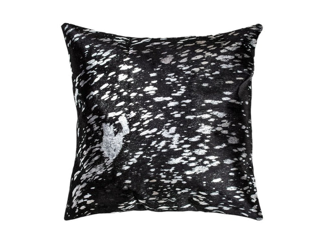 Set of Two 18" Black and Silver Abstract Cowhide Throw Pillows with Glitter