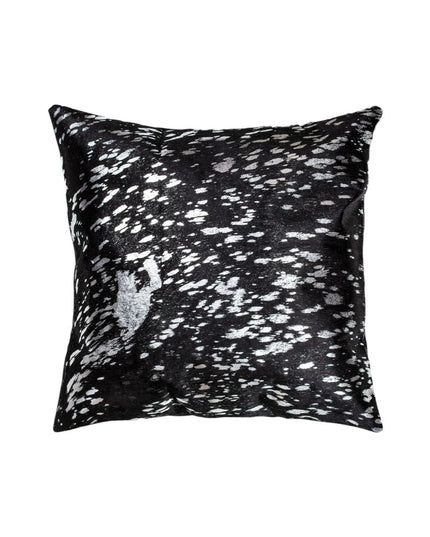 Set of Two 18" Black and Silver Abstract Cowhide Throw Pillows with Glitter