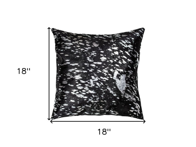 Set of Two 18" Black and Silver Abstract Cowhide Throw Pillows with Glitter
